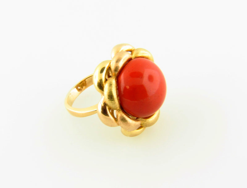 18K Yellow Gold, Red Coral Ring | 18 Karat Appraisers | Beverly Hills, CA | Fine Jewelry