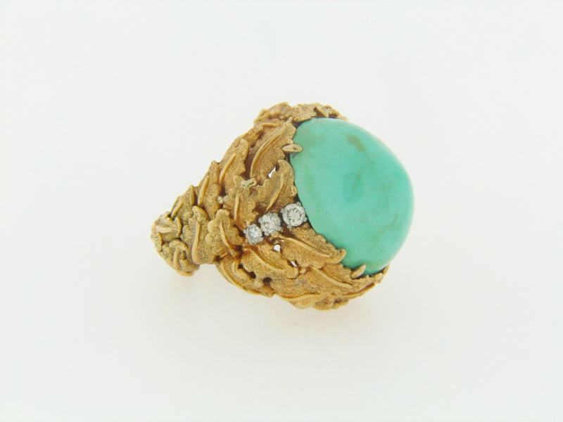 18K-YG TURQUOISE AND DIAMOND RING