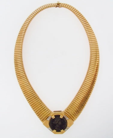 18K-YG ANCIENT COIN AND DIAMOND TUBOGAS NECKLACE