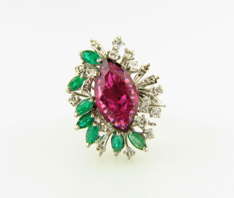 18K White Gold, Rubellite, Emerald, and Diamond Ring | 18 Karat Appraisers | Beverly Hills, CA | Fine Jewelry