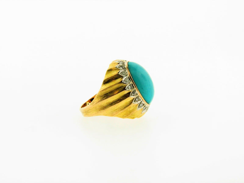 14K Yellow Gold Turquoise and Diamond Ring | 18 Karat Appraisers | Beverly Hills, CA | Fine Jewelry