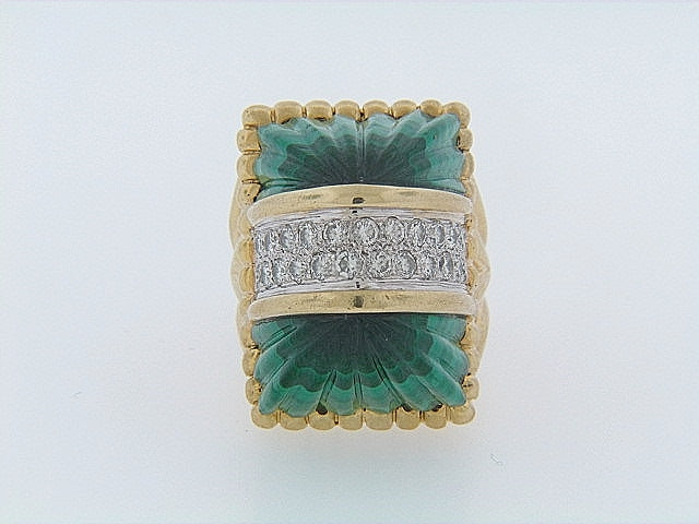 18K-YG MALACHITE AND DIAMOND RING | 18 Karat Appraisers | Beverly Hills, CA | Fine Jewelry