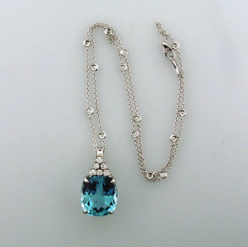 18K White Gold Aquamarine and Diamond Pendant | 18 Karat Appraisers | Beverly Hills, CA | Fine Jewelry