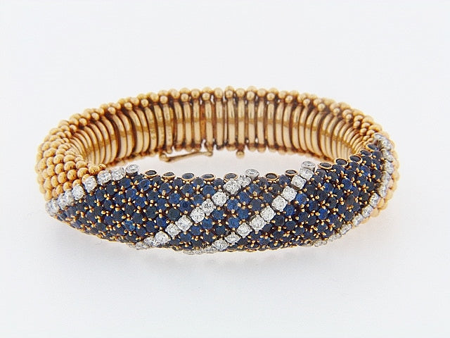 18K-YG AND PLATINUM SAPPHIRE AND DIAMOND BRACELET BY "VAN CLEEF & ARPELS"