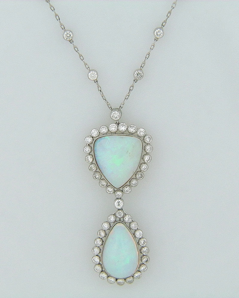 PLATINUM, 18K WHITE GOLD OPAL AND DIAMOND PENDANT | 18 Karat Appraisers | Beverly Hills, CA | Fine Jewelry