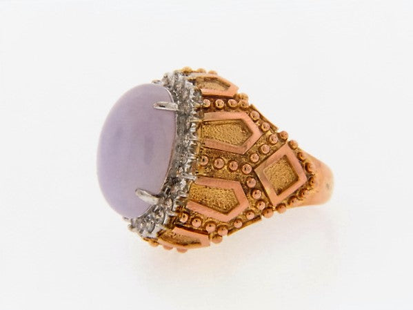 14K-YG LAVENDER JADE AND DIAMOND ORNATE RING | 18 Karat Appraisers | Beverly Hills, CA | Fine Jewelry