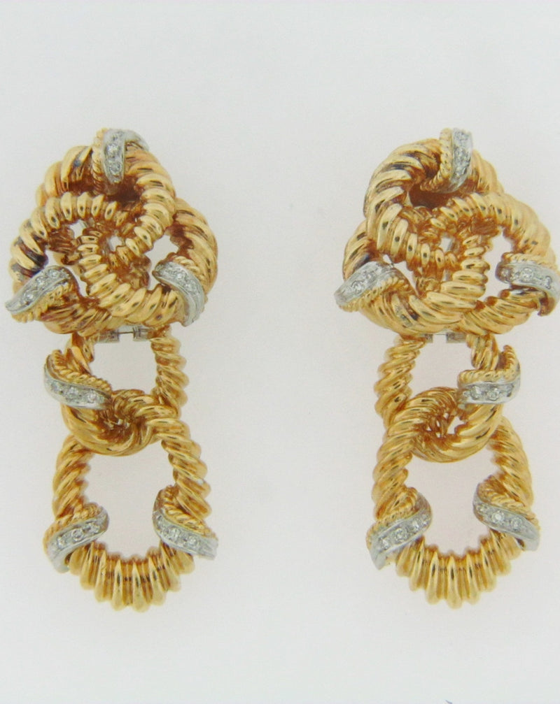 18K YELLOW GOLD DIAMOND DANGLE EARRINGS | 18 Karat Appraisers | Beverly Hills, CA | Fine Jewelry