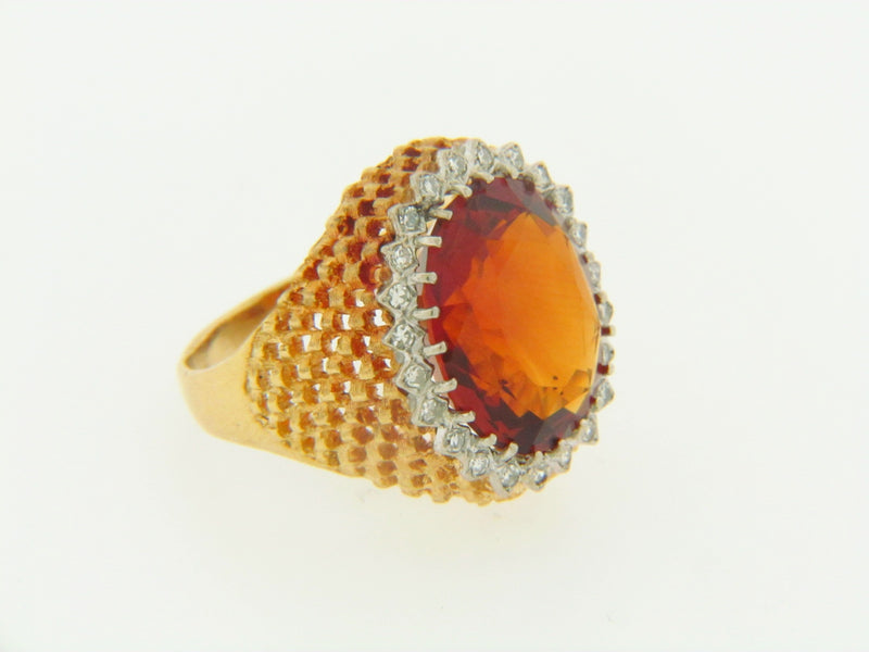 18K-YG CITRINE AND DIAMOND RING