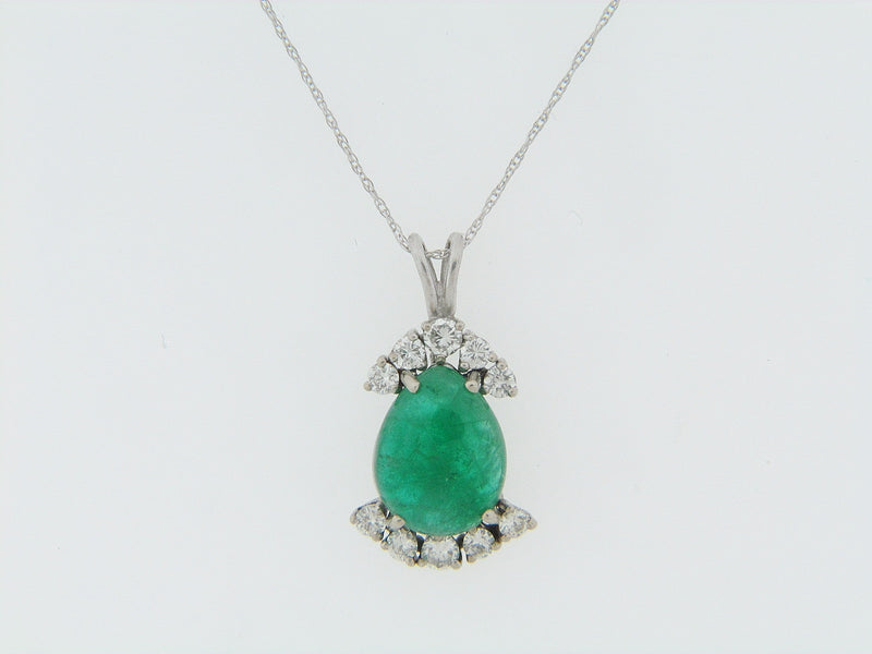 14K WHITE GOLD EMERALD AND DIAMOND PENDANT | 18 Karat Appraisers | Beverly Hills, CA | Fine Jewelry