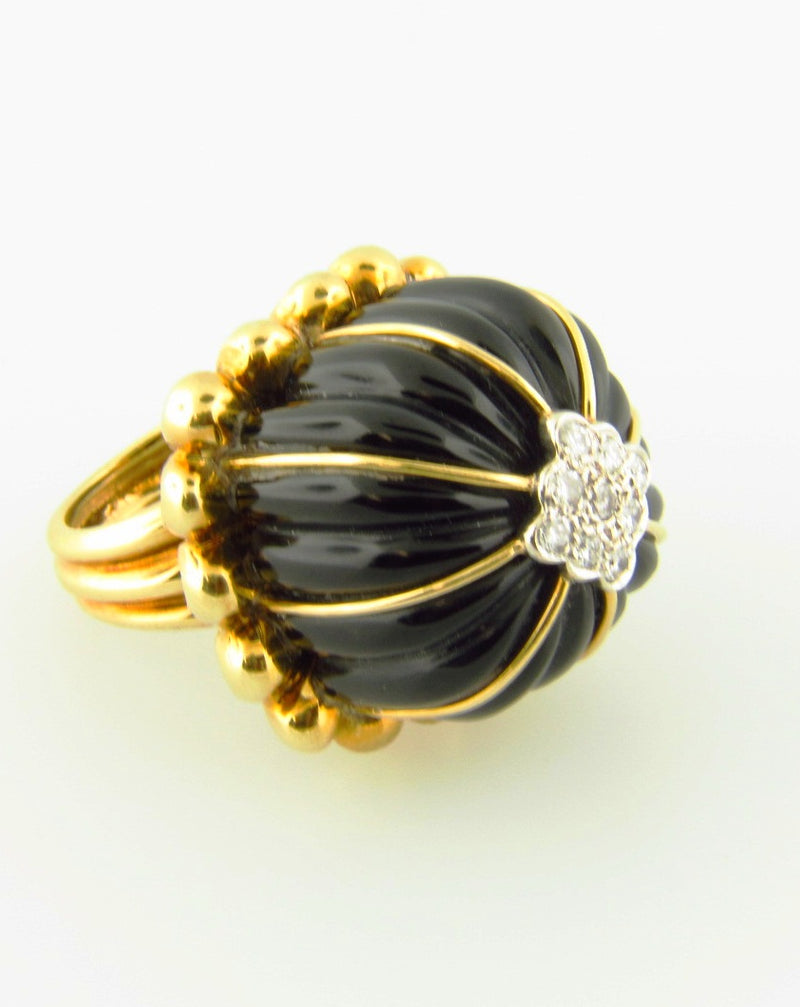 18K Yellow Gold, Onyx and Diamond Dome Ring | 18 Karat Appraisers | Beverly Hills, CA | Fine Jewelry