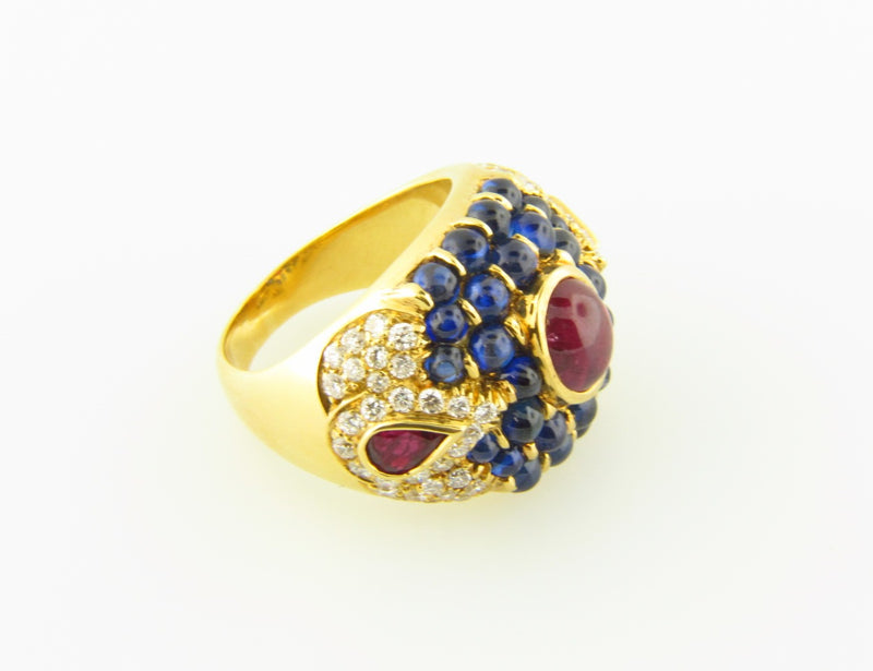 18K Yellow Gold, Ruby, Sapphire, and Diamond Ring | 18 Karat Appraisers | Beverly Hills, CA | Fine Jewelry