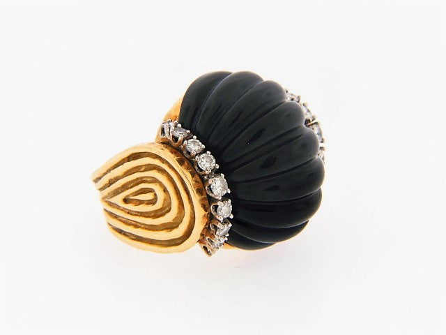 18K-YG ONYX AND DIAMOND RING BY "R.STONE" | 18 Karat Appraisers | Beverly Hills, CA | Fine Jewelry