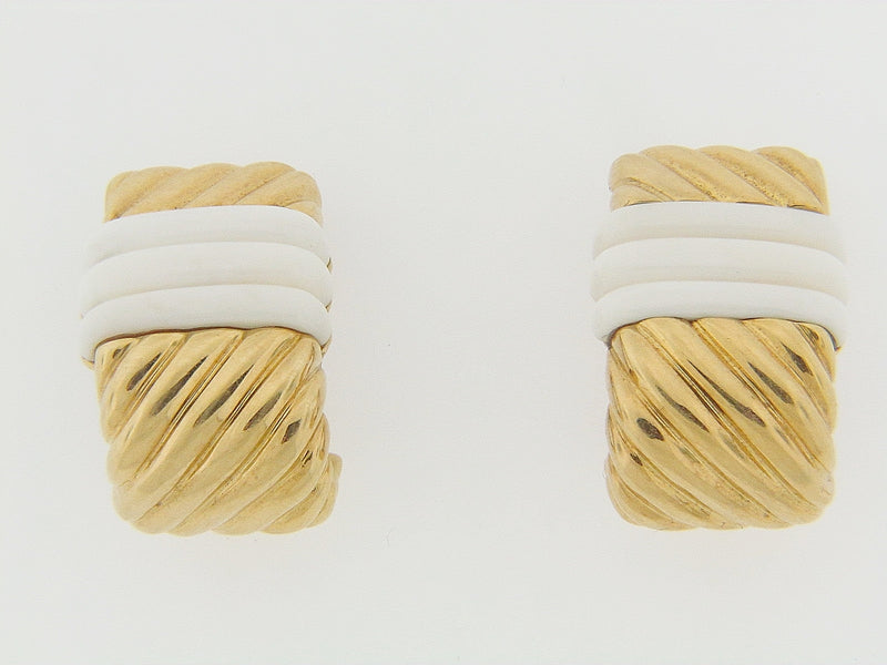 18K YELLOW GOLD WHITE CORAL HOOP EARCLIPS | 18 Karat Appraisers | Beverly Hills, CA | Fine Jewelry