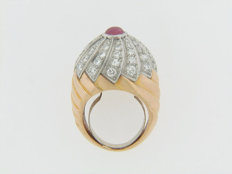 18K ROSE GOLD AND PLATINUM RUBY AND DIAMOND DOME RING | 18 Karat Appraisers | Beverly Hills, CA | Fine Jewelry