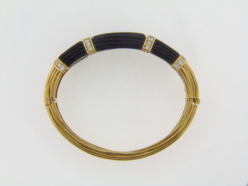 18K YELLOW GOLD BLACK ONYX AND DIAMOND BANGLE BRACELET | 18 Karat Appraisers | Beverly Hills, CA | Fine Jewelry