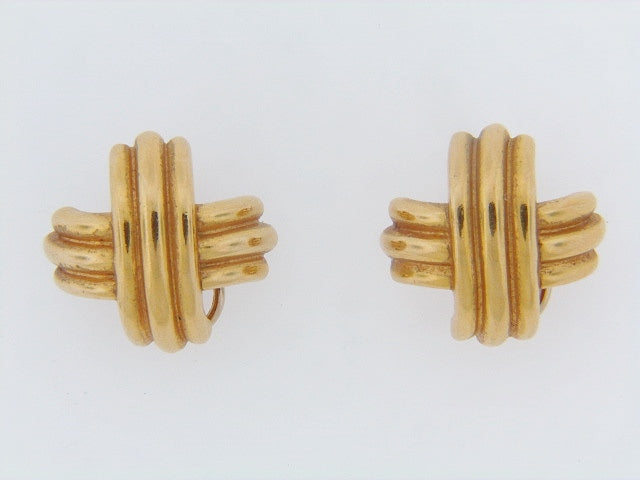 18K-YG 'X' MOTIF EARCLIPS BY "TIFFANY & CO."