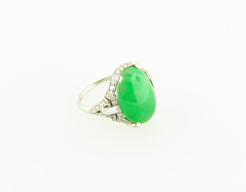 Art Deco, Platinum Jade and Diamond Ring