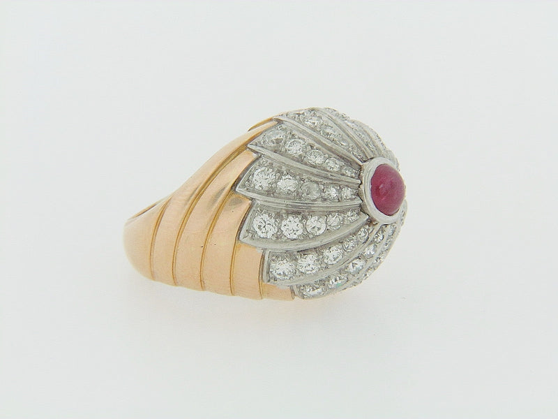 18K ROSE GOLD AND PLATINUM RUBY AND DIAMOND DOME RING | 18 Karat Appraisers | Beverly Hills, CA | Fine Jewelry