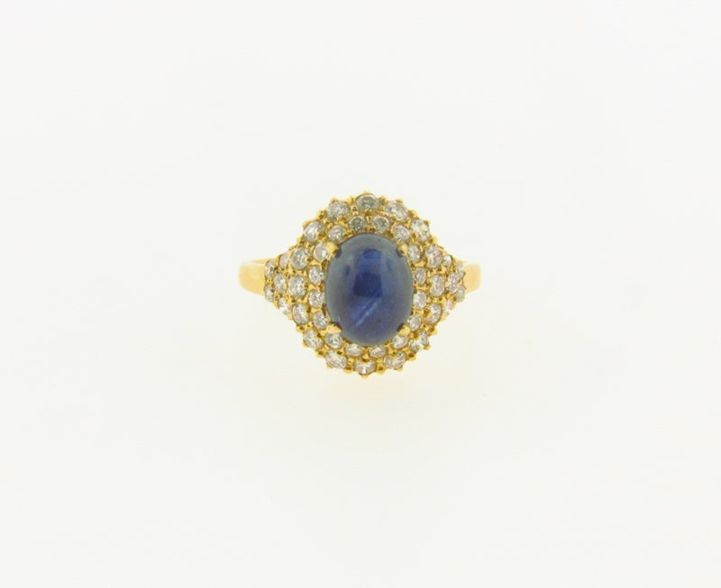 18K-YG SAPPHIRE AND DIAMOND RING