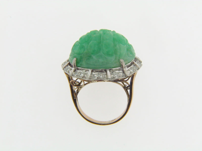 14K WHITE GOLD JADE AND DIAMOND RING | 18 Karat Appraisers | Beverly Hills, CA | Fine Jewelry