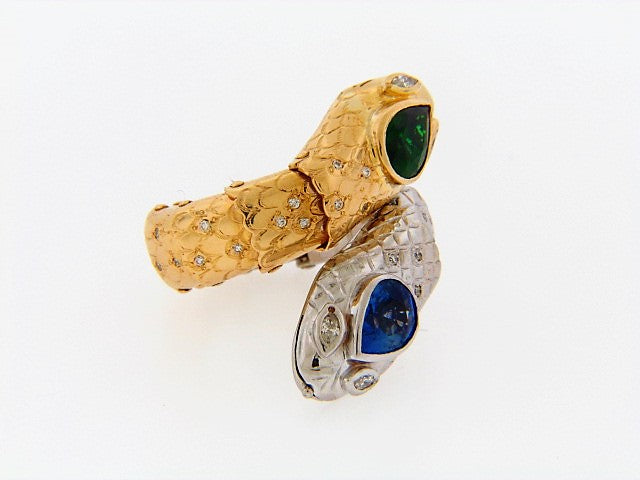 18K-YG+WG SERPENTINE BY-PASS RING BY "NARDI"