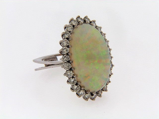 18K-WG OPAL AND DIAMOND RING