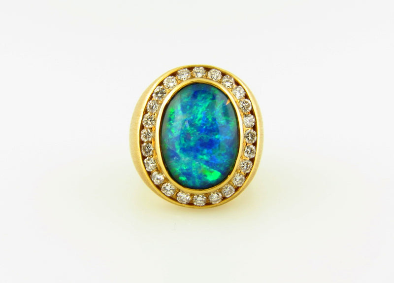 18K Yellow Gold, Opal and Diamond Ring | 18 Karat Appraisers | Beverly Hills, CA | Fine Jewelry