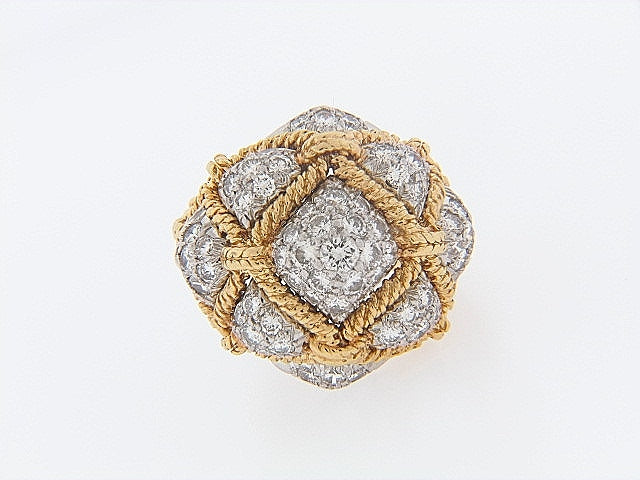 18K-YG AND PLATINUM DIAMOND BOMBE RING