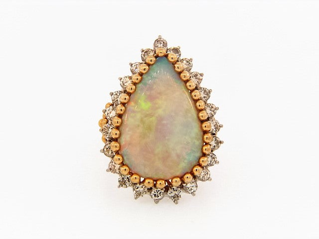 18K-YG+WG WHITE OPAL AND DIAMOND RING