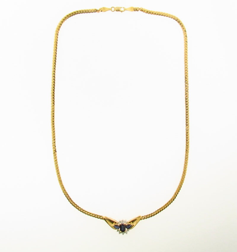 14K Yellow Gold Sapphire and Diamond Necklace