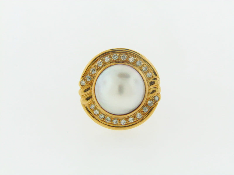 18K-YG PEARL AND DIAMOND RING