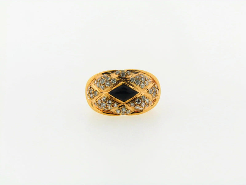 18K-YG DIAMOND AND ONYX RING BY "CHAUMET"