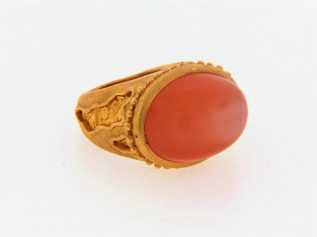 22K-YG CAT'S EYE PEACH MOONSTONE RING