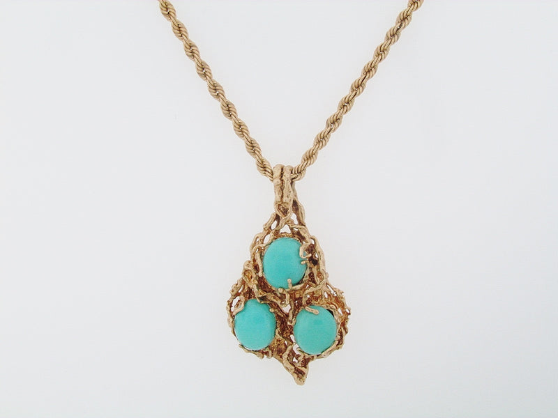 14K YELLOW GOLD TURQUOISE PENDANT | 18 Karat Appraisers | Beverly Hills, CA | Fine Jewelry