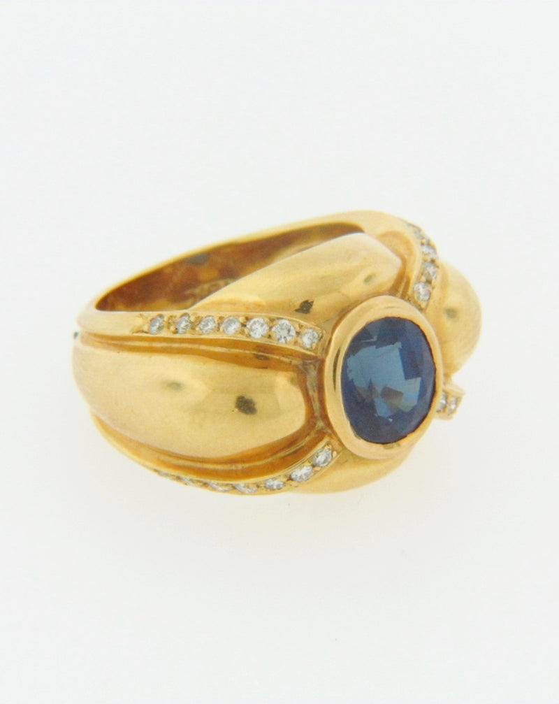 18K YELLOW GOLD SAPPHIRE AND DIAMOND RING | 18 Karat Appraisers | Beverly Hills, CA | Fine Jewelry