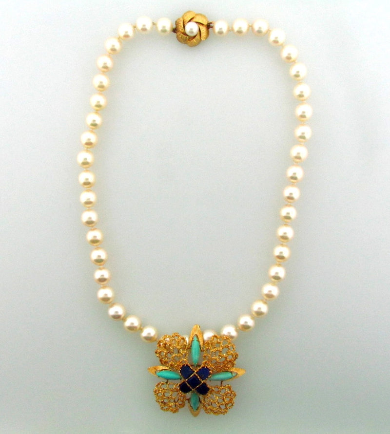 18K Yellow Gold Pearl Strand Necklace with Enhancer | 18 Karat Appraisers | Beverly Hills, CA | Fine Jewelry