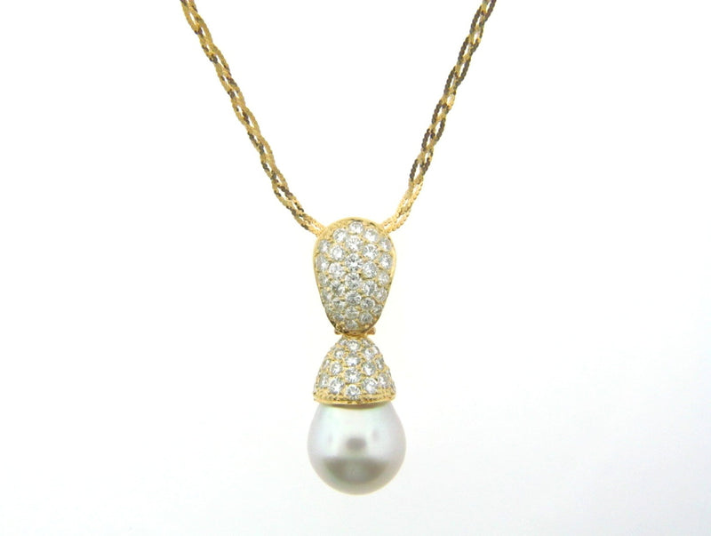 18K-YG SOUTH SEA PEARL AND DIAMOND PENDANT