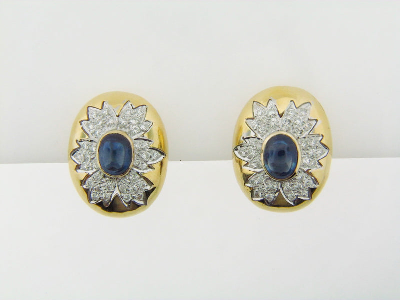 18K Yellow and White Gold Sapphire and Diamonds Earrings | 18 Karat Appraisers | Beverly Hills, CA | Fine Jewelry