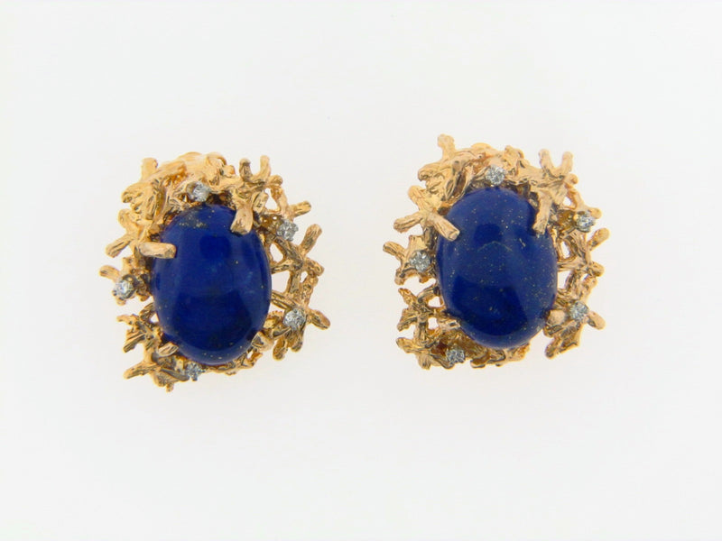 14K-YG Lapis Lazuli and Diamond Earclips | 18 Karat Appraisers | Beverly Hills, CA | Fine Jewelry