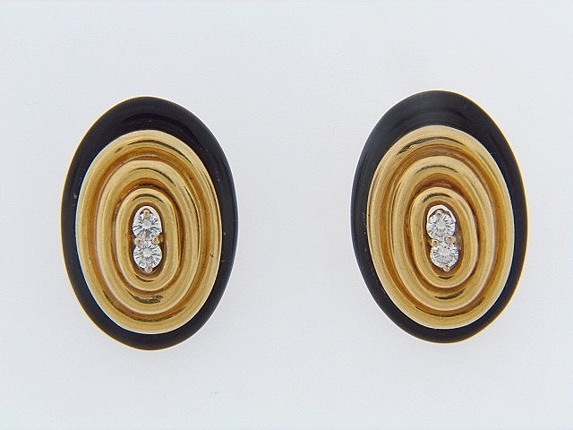 18K-YG ONYX AND DIAMOND EARCLIPS | 18 Karat Appraisers | Beverly Hills, CA | Fine Jewelry