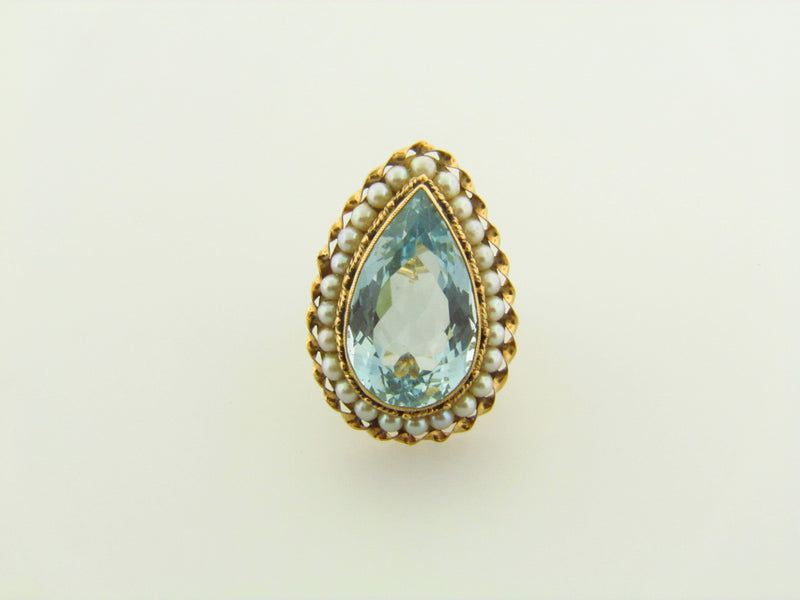 14K Yellow Gold Aquamarine and Pearl Ring | 18 Karat Appraisers | Beverly Hills, CA | Fine Jewelry