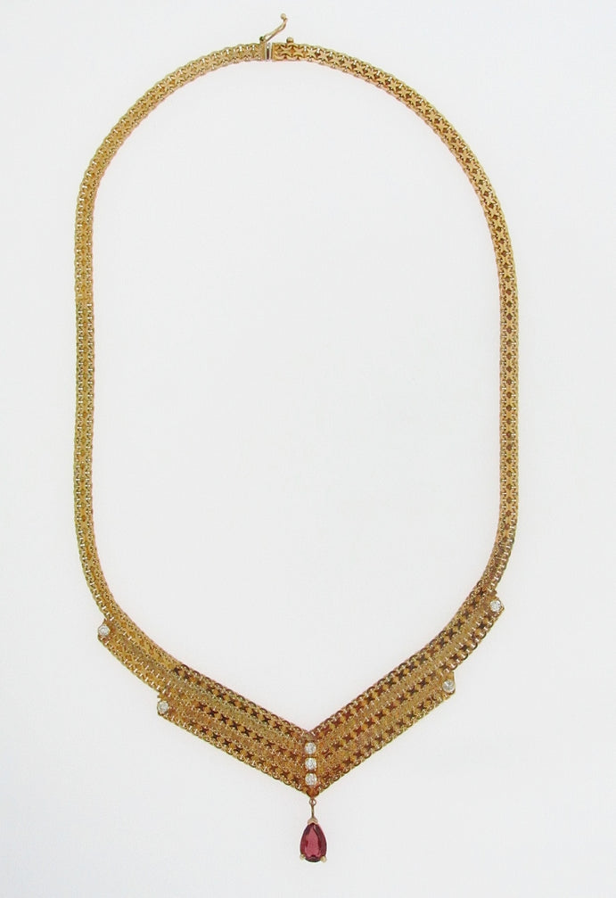 14K YELLOW GOLD GARNET AND DIAMOND NECKLACE | 18 Karat Appraisers | Beverly Hills, CA | Fine Jewelry