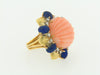 18K YELLOW GOLD PINK CORAL, LAPIS LAZULI, AND DIAMOND RING | 18 Karat Appraisers | Beverly Hills, CA | Fine Jewelry