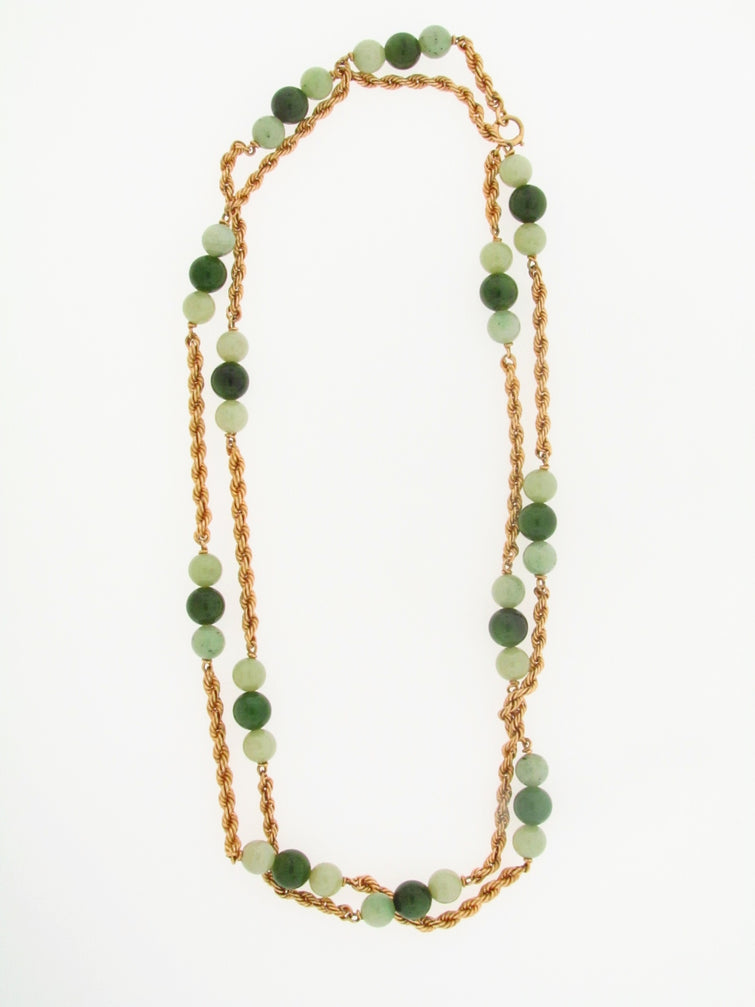 14K YELLOW GOLD JADE BEAD, ROPE TWIST CHAIN NECKLACE | 18 Karat Appraisers | Beverly Hills, CA | Fine Jewelry