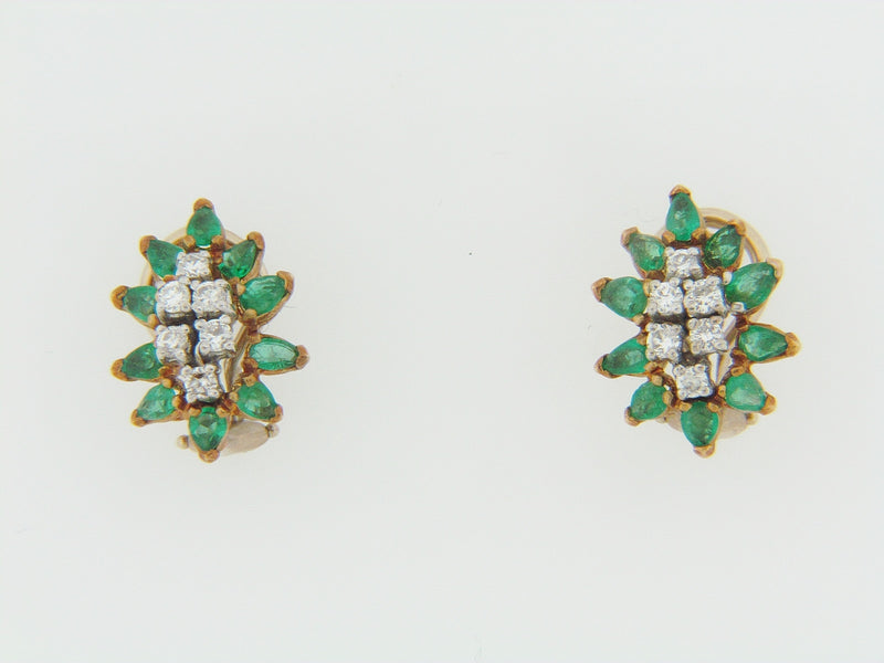 18K-YG EMERALD AND DIAMOND EARRINGS