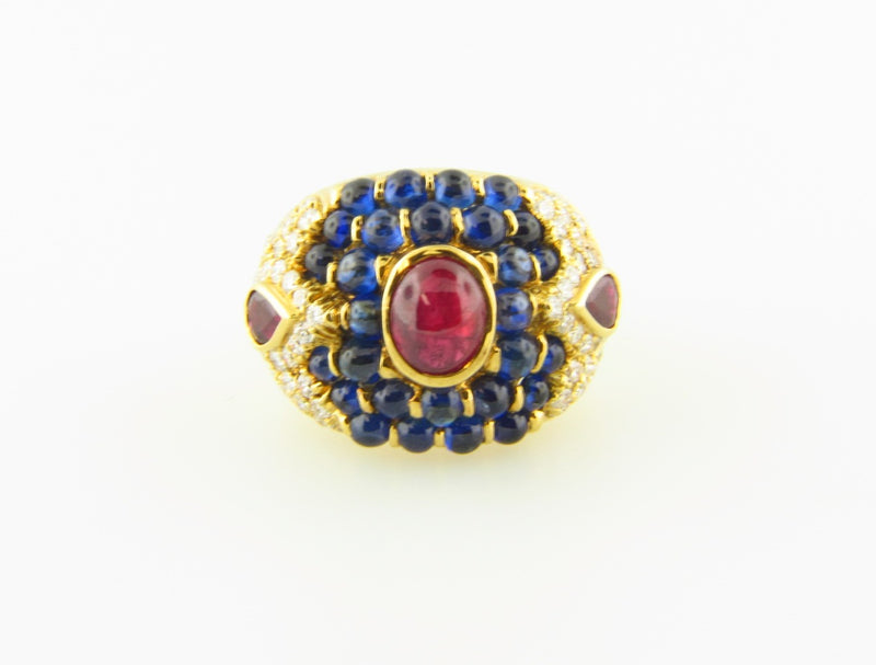 18K Yellow Gold, Ruby, Sapphire, and Diamond Ring | 18 Karat Appraisers | Beverly Hills, CA | Fine Jewelry