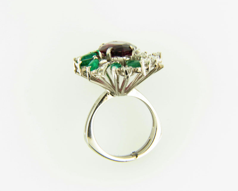 18K White Gold, Rubellite, Emerald, and Diamond Ring | 18 Karat Appraisers | Beverly Hills, CA | Fine Jewelry