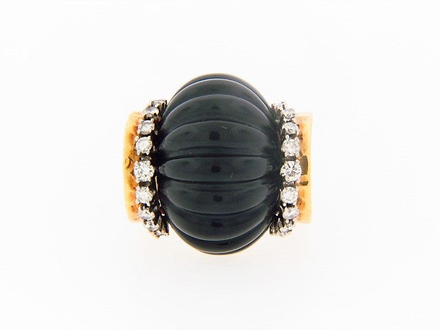 18K-YG ONYX AND DIAMOND RING BY "R.STONE" | 18 Karat Appraisers | Beverly Hills, CA | Fine Jewelry