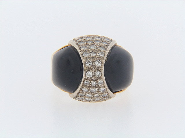 18K-YG BLACK ONYX AND DIAMOND BOMBE RING