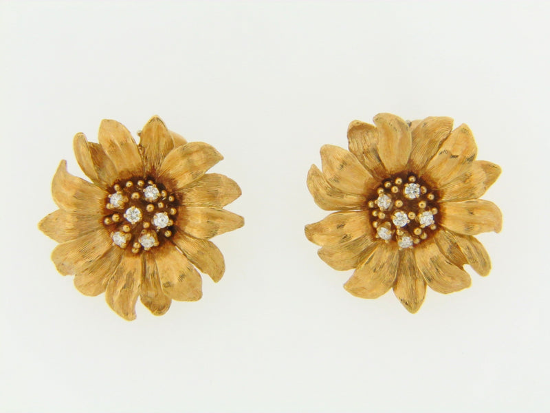 18K YELLOW GOLD DIAMOND FLORAL EARRINGS | 18 Karat Appraisers | Beverly Hills, CA | Fine Jewelry